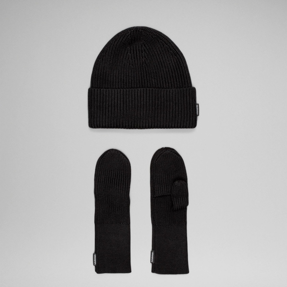 Lululemon Ribbed Merino Wool-Blend Hat and Mitten Set NWT